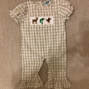 Baby girls hunting and fishing smocked romper